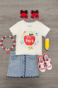 "Pre-K - Fifth Grade" Apple Denim Skirt Set
