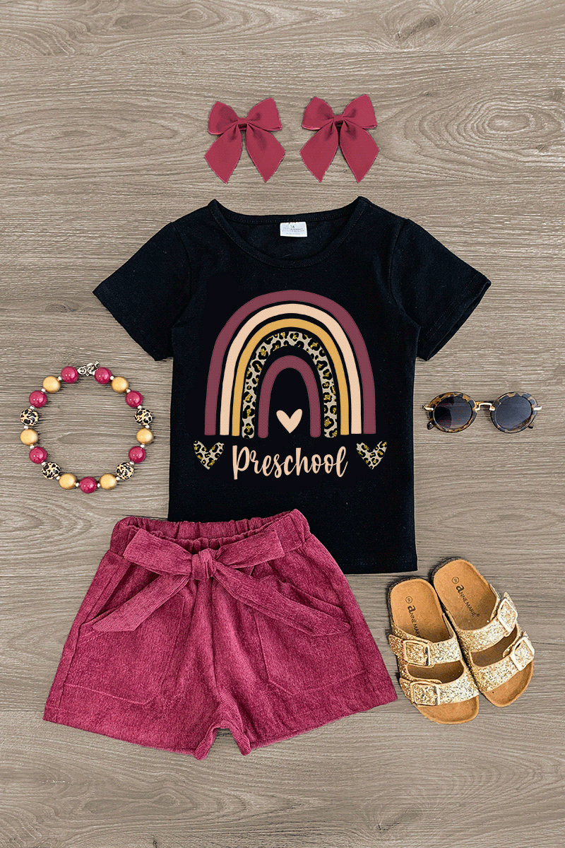 "Preschool - Sixth Grade" Plum Corduroy Short Set