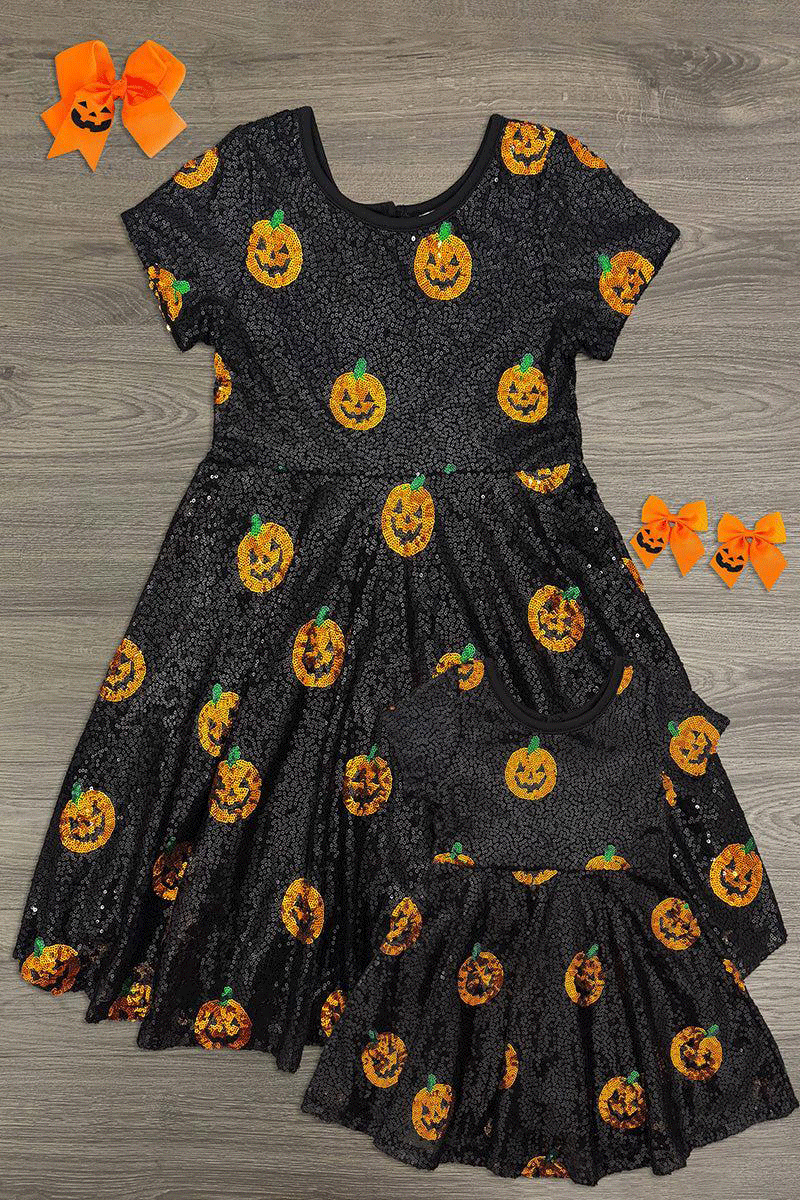 Mom & Me - Black Sequin Jack-O'-Lantern Dress