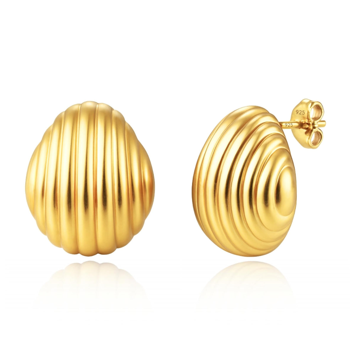 14K Yellow Gold Plated Trendy Round Statement Stud Earrings with Pushbacks