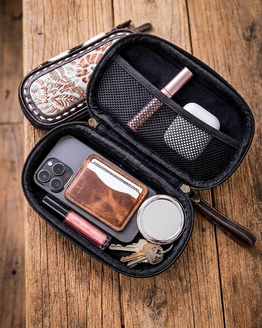 Sagebrush Trail Hair-On Hide Travel Case by Myra Bag