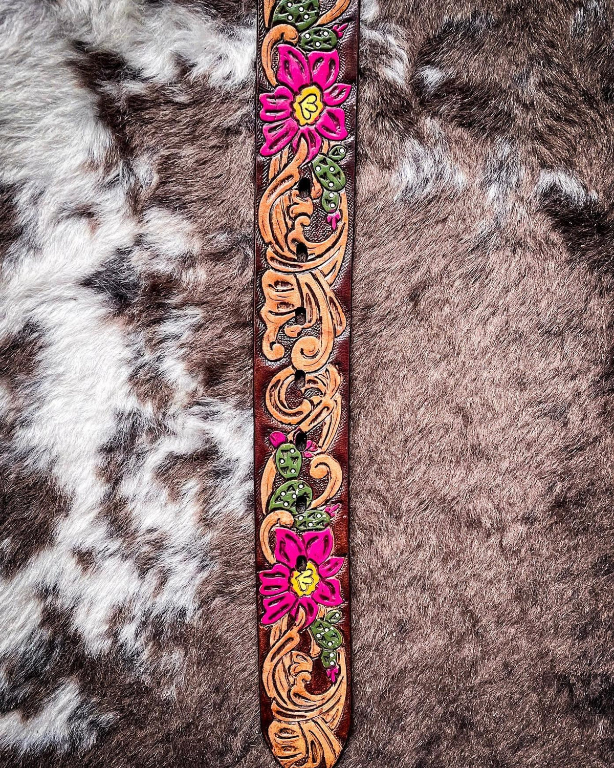 Senorita Brown and Fuchsia Cactus Blossom Belt by Hooey
