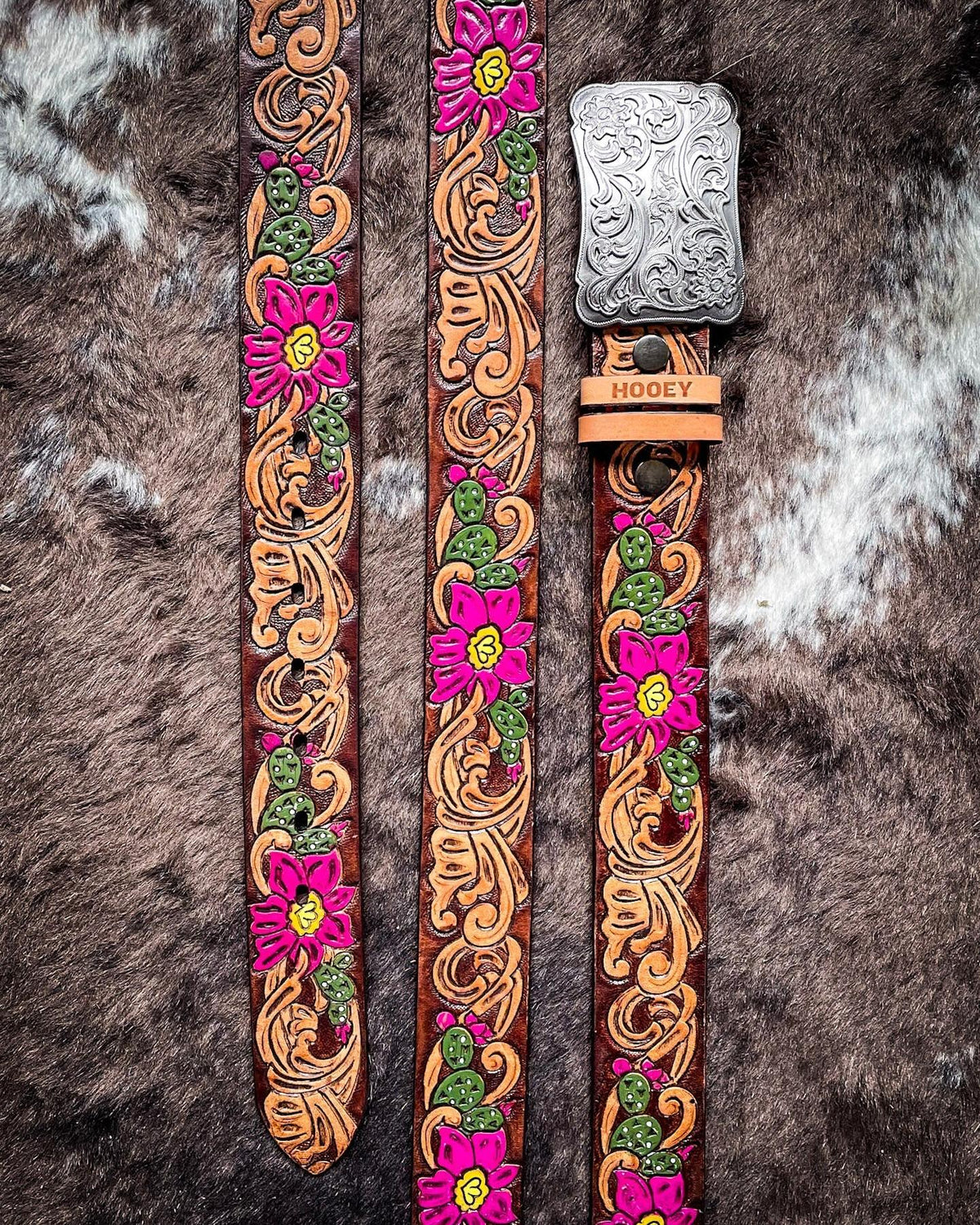Senorita Brown and Fuchsia Cactus Blossom Belt by Hooey