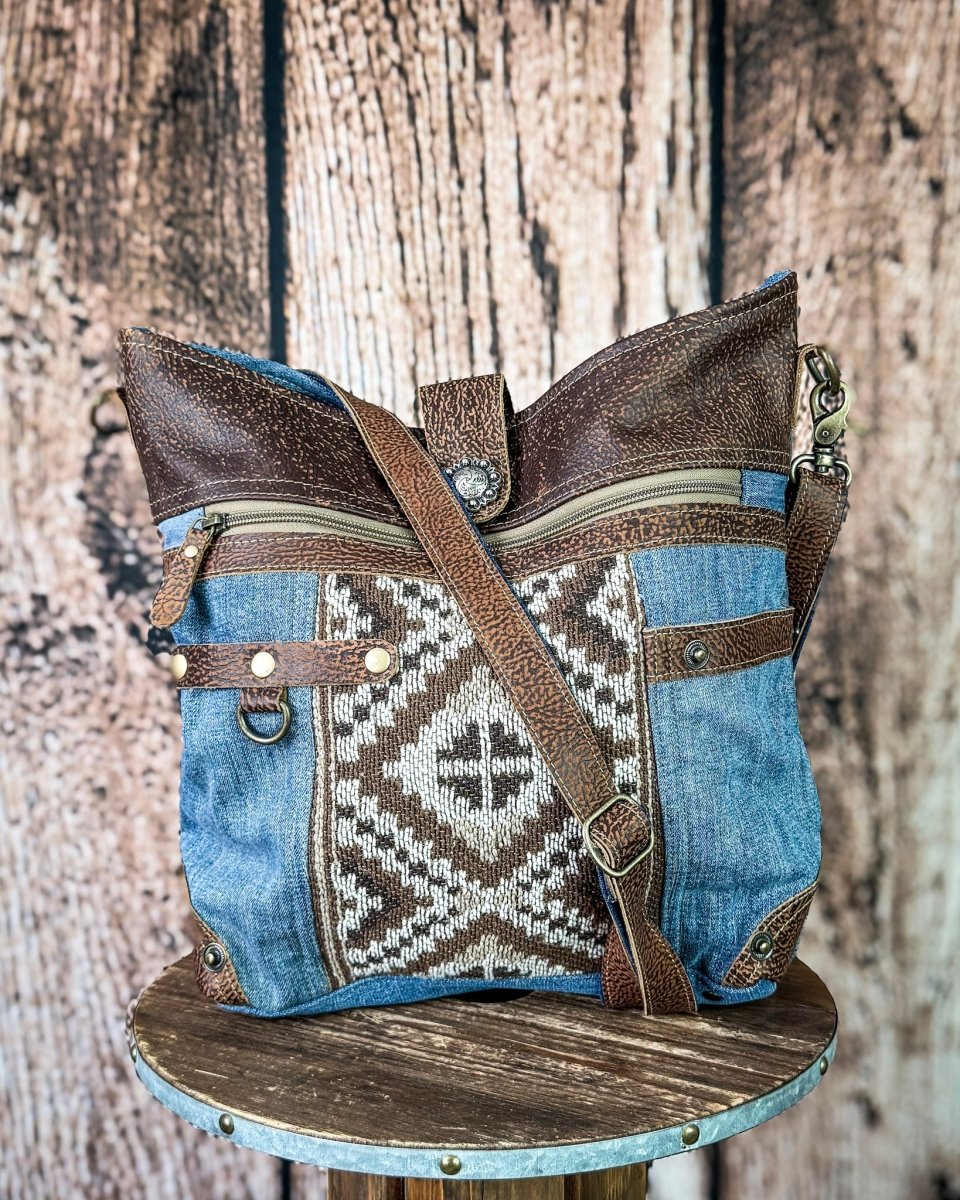 Sofia Mia Denim Rug Crossbody Bag by Myra Bag
