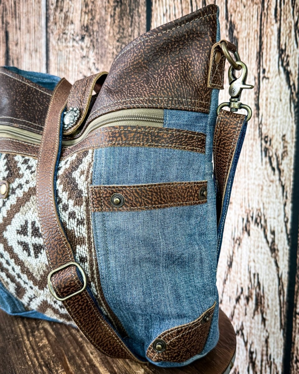 Sofia Mia Denim Rug Crossbody Bag by Myra Bag