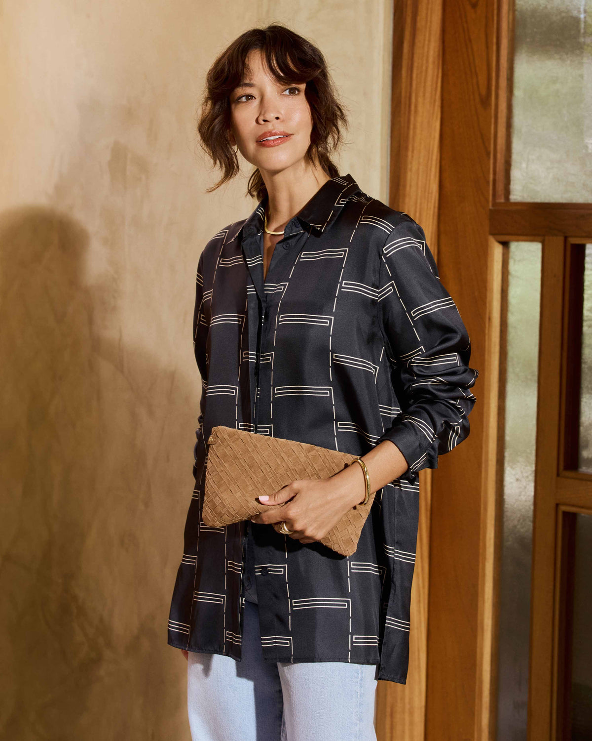 STARLING WOVEN CLUTCH - Chestnut