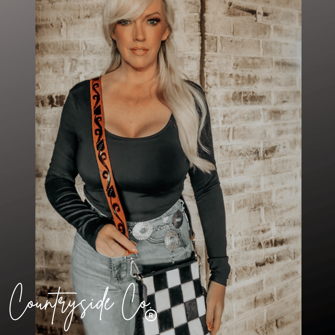 Stockyard Checkered Cowhide Fringe Purse by Countryside Co.