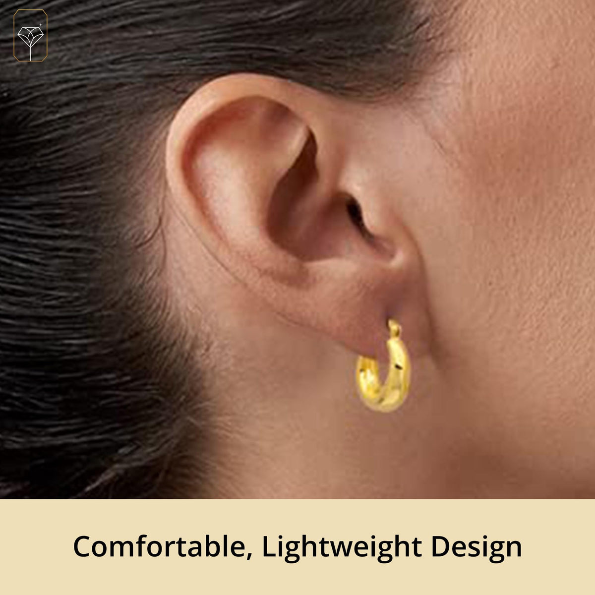 14K Yellow Gold Plated Lightweight Chunky Round Polished Hoop Earrings