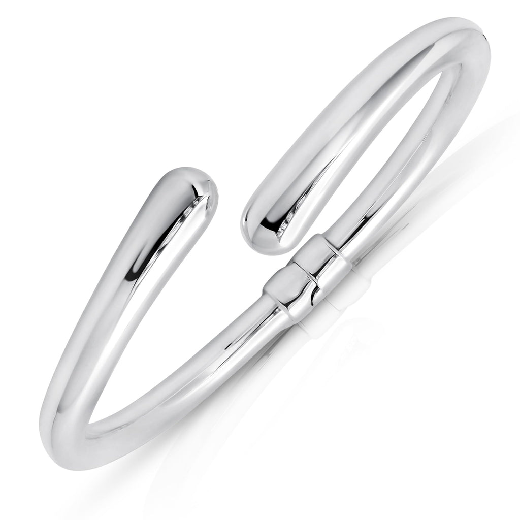 925 Sterling Silver 7 Inch Bypass Open Bangle Bracelets with Hinged Clasp