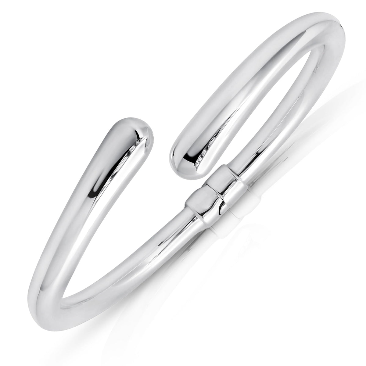925 Sterling Silver 7 Inch Bypass Open Bangle Bracelets with Hinged Clasp