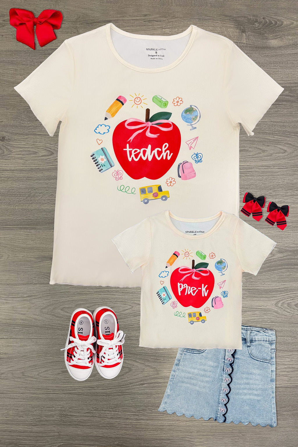"Pre-K - Fifth Grade" Apple Denim Skirt Set