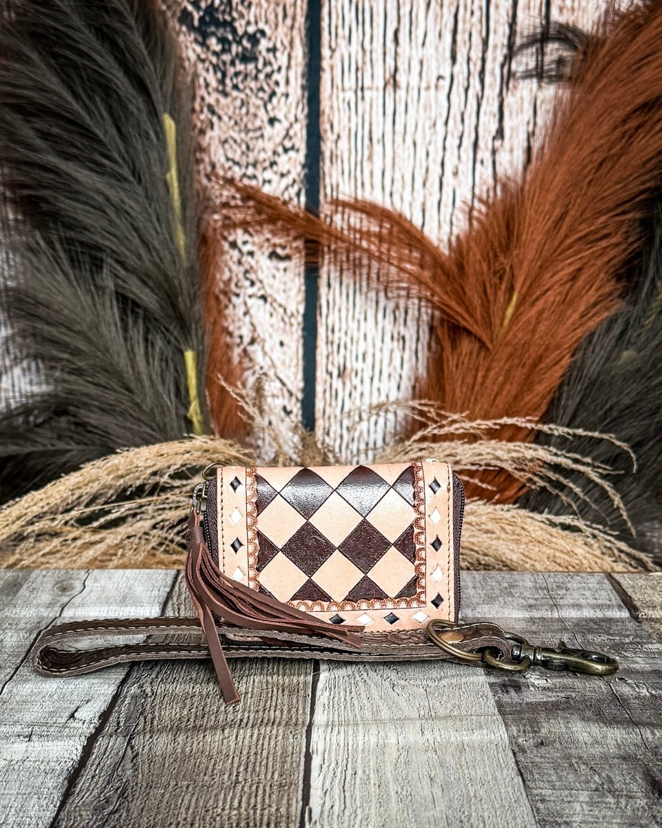 The Sidekick Checkered Leather Mini Wallet in Brown by Countryside Co.