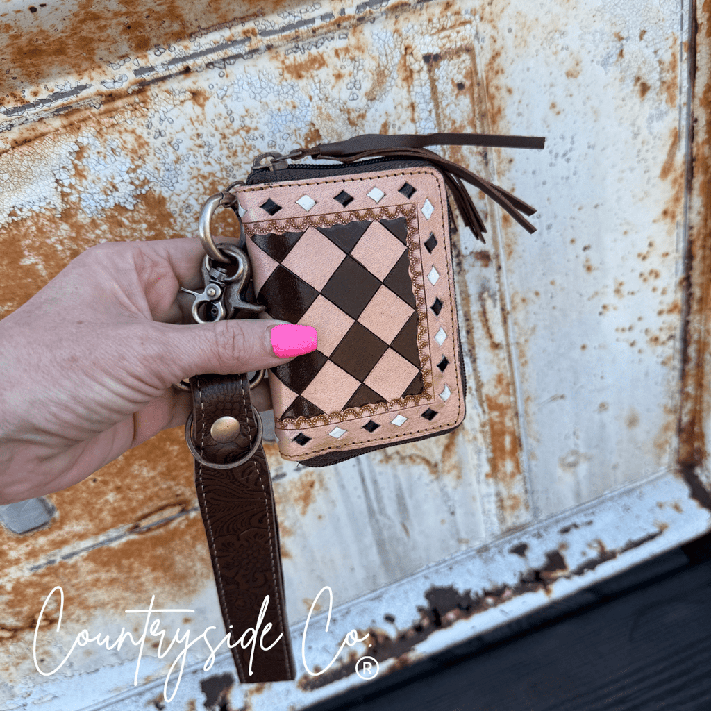The Sidekick Checkered Leather Mini Wallet in Brown by Countryside Co.