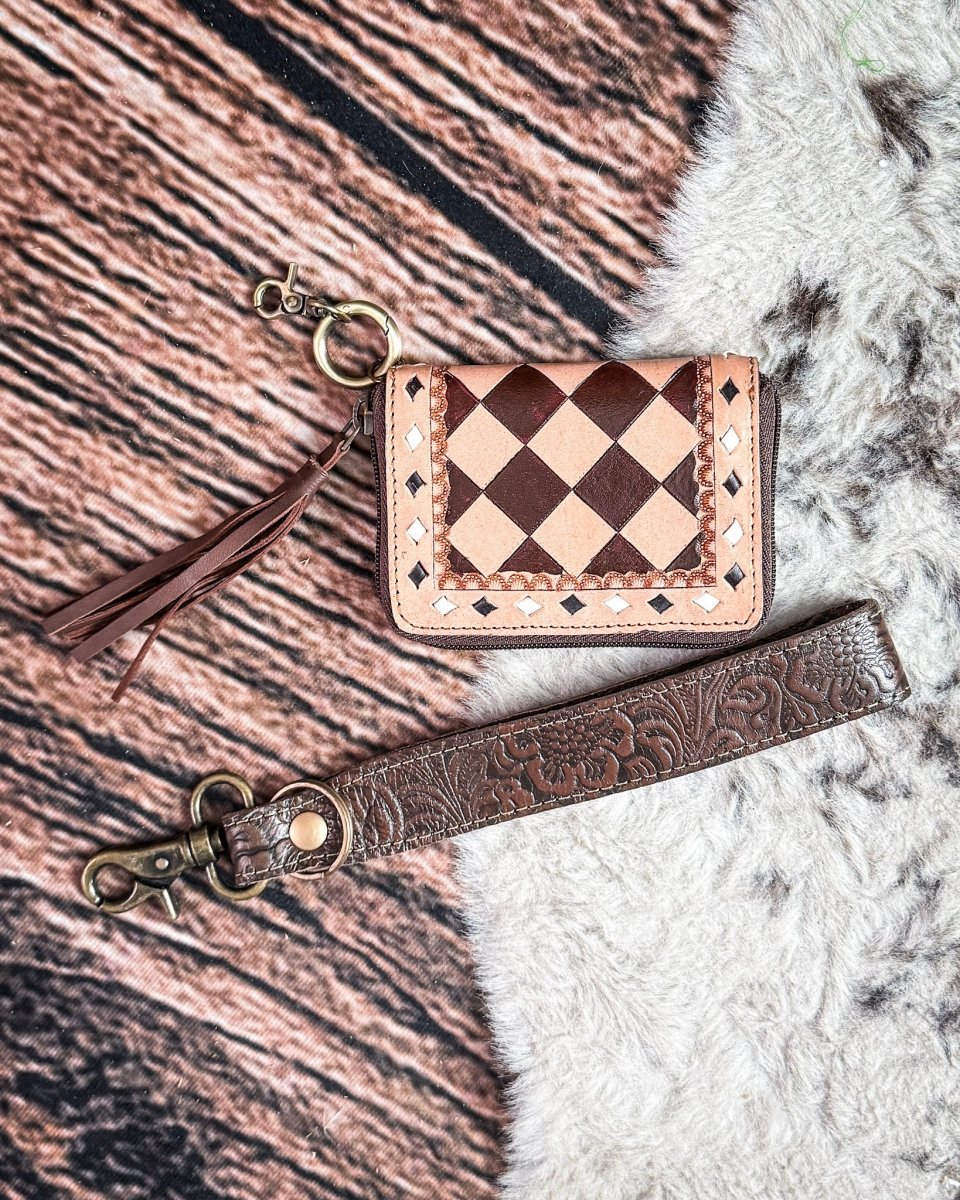 The Sidekick Checkered Leather Mini Wallet in Brown by Countryside Co.