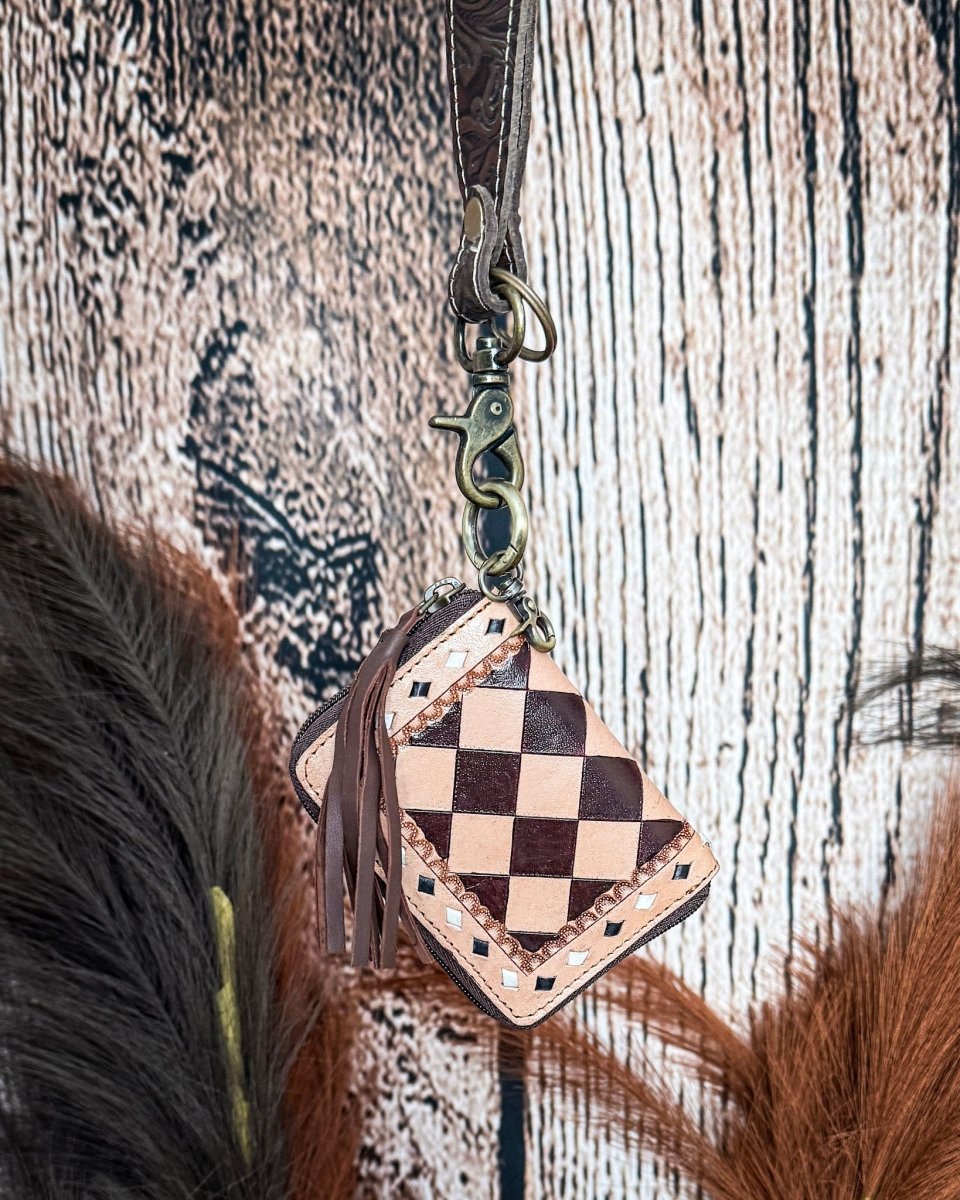 The Sidekick Checkered Leather Mini Wallet in Brown by Countryside Co.