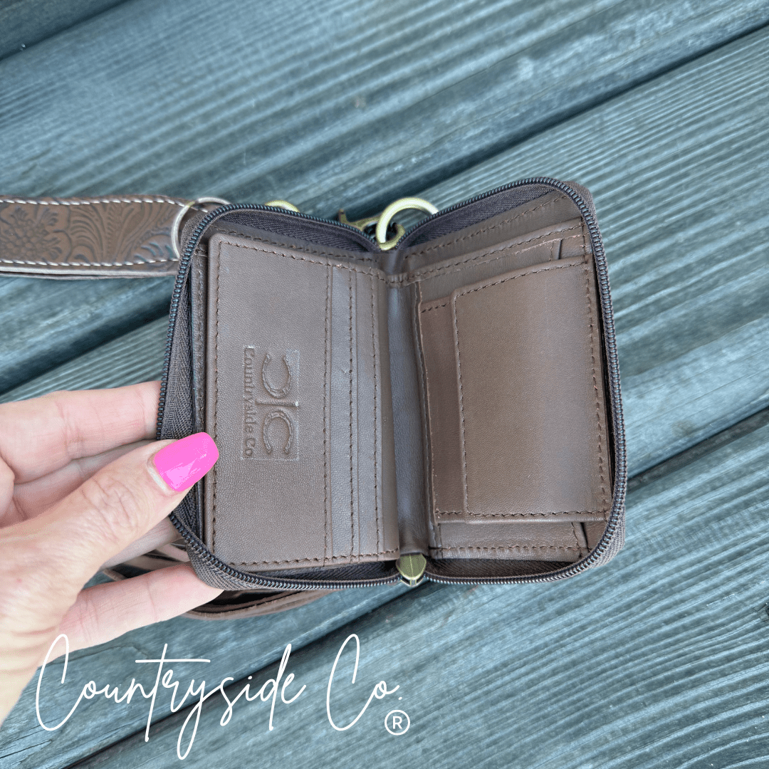 The Sidekick Checkered Leather Mini Wallet in Brown by Countryside Co.