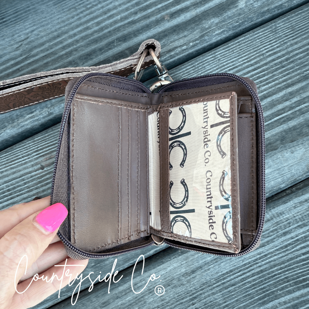 The Sidekick Checkered Leather Mini Wallet in Brown by Countryside Co.