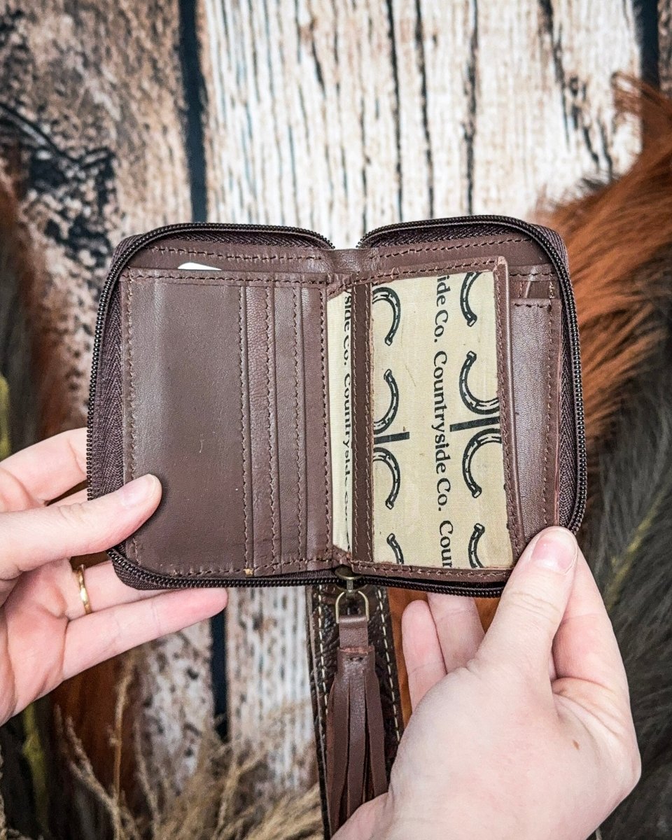 The Sidekick Checkered Leather Mini Wallet in Brown by Countryside Co.