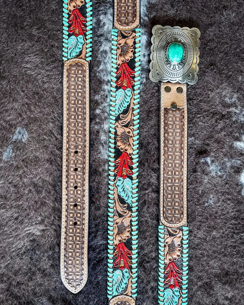 Tropical Forest Hand-Tooled Concho Belt by Myra Bag