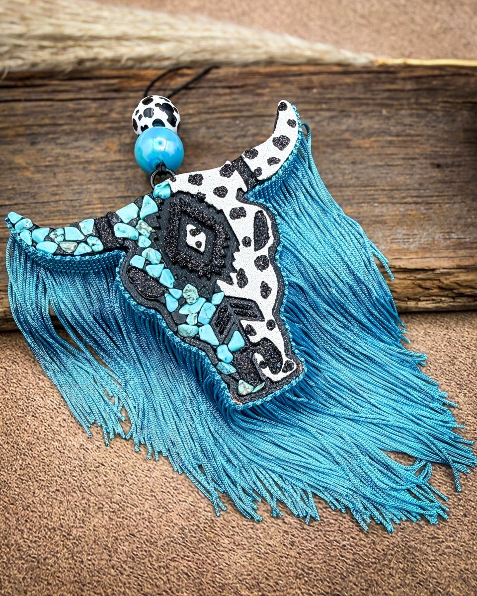 Turquoise After Dark Bull Skull Car Freshie in Volcano