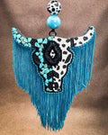 Turquoise After Dark Bull Skull Car Freshie in Volcano