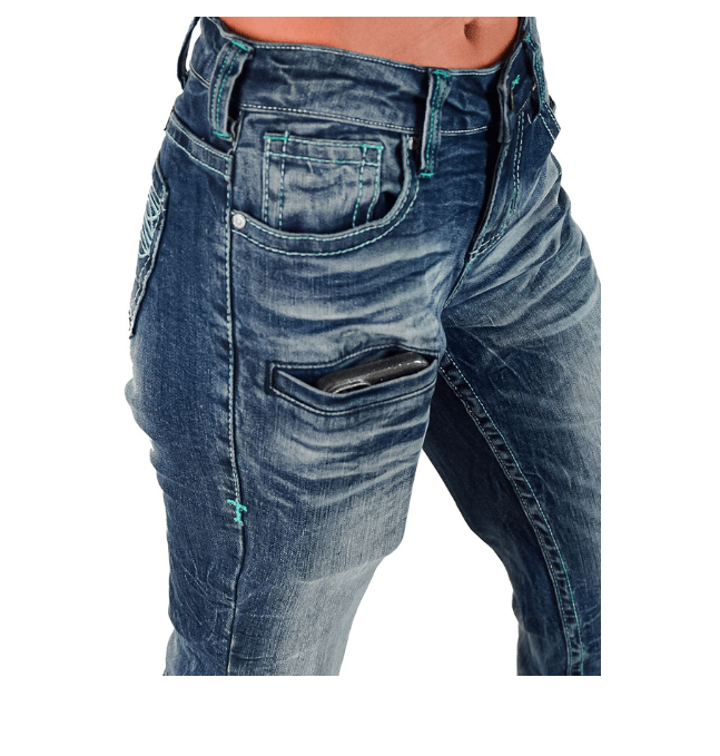 Turquoise Boot Stitch Bootcut Jeans by Cowgirl Tuff