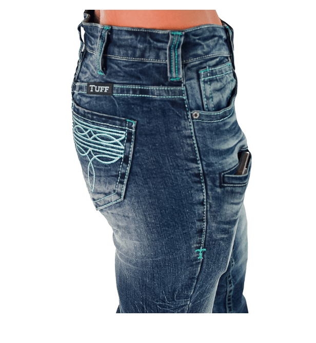 Turquoise Boot Stitch Bootcut Jeans by Cowgirl Tuff