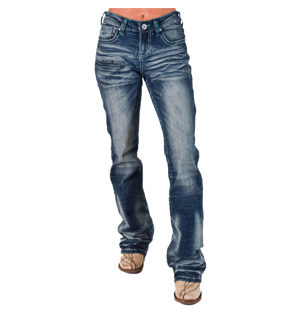 Turquoise Boot Stitch Bootcut Jeans by Cowgirl Tuff