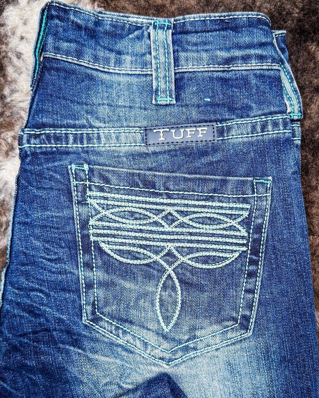 Turquoise Boot Stitch Bootcut Jeans by Cowgirl Tuff