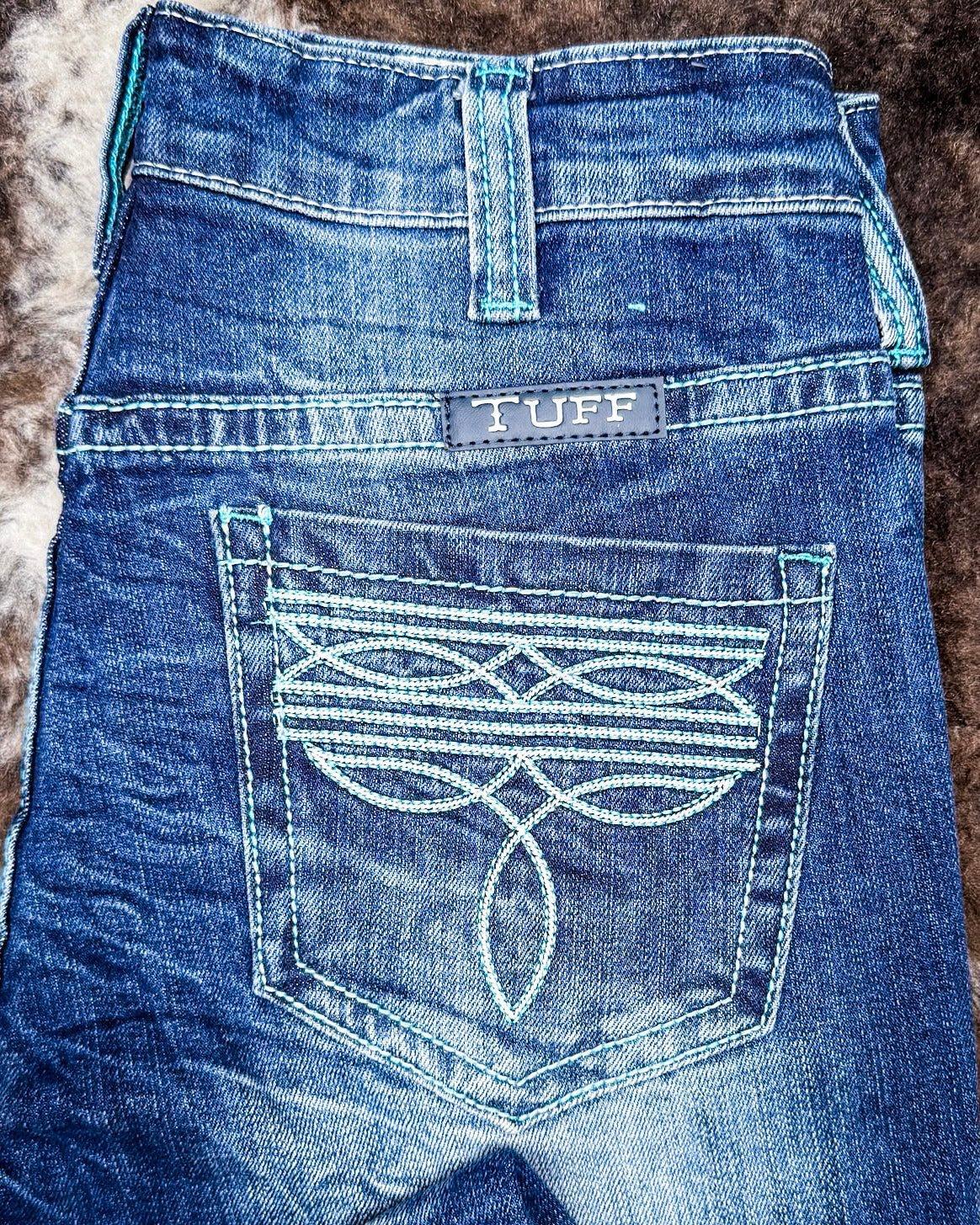 Turquoise Boot Stitch Bootcut Jeans by Cowgirl Tuff