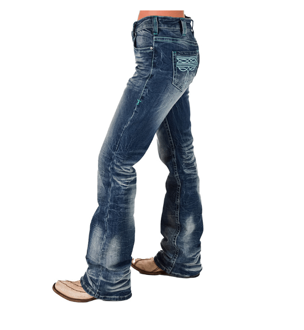 Turquoise Boot Stitch Bootcut Jeans by Cowgirl Tuff