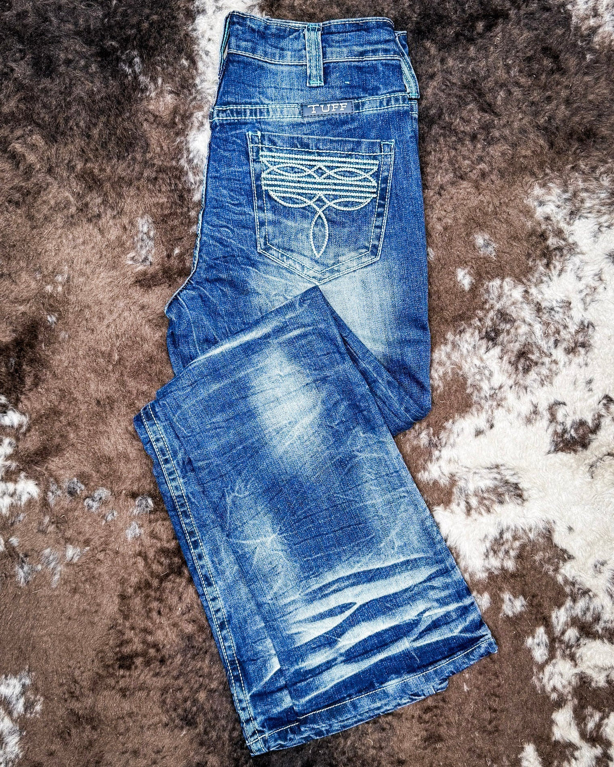 Turquoise Boot Stitch Bootcut Jeans by Cowgirl Tuff