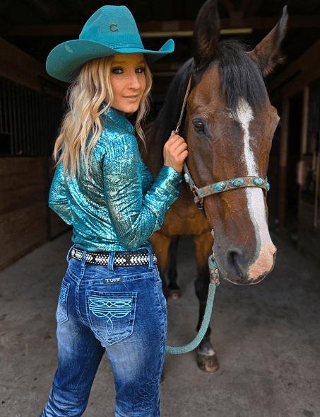 Turquoise Boot Stitch Bootcut Jeans by Cowgirl Tuff