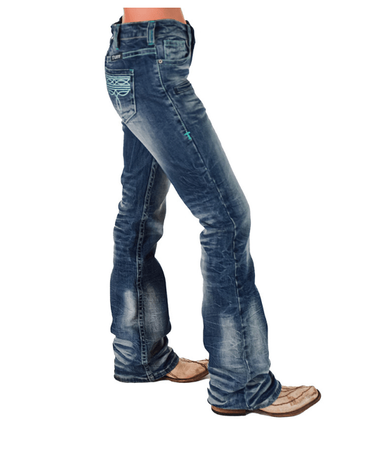 Turquoise Boot Stitch Bootcut Jeans by Cowgirl Tuff