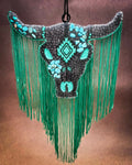 Turquoise Outlaw Bull Skull Car Freshie in Leather