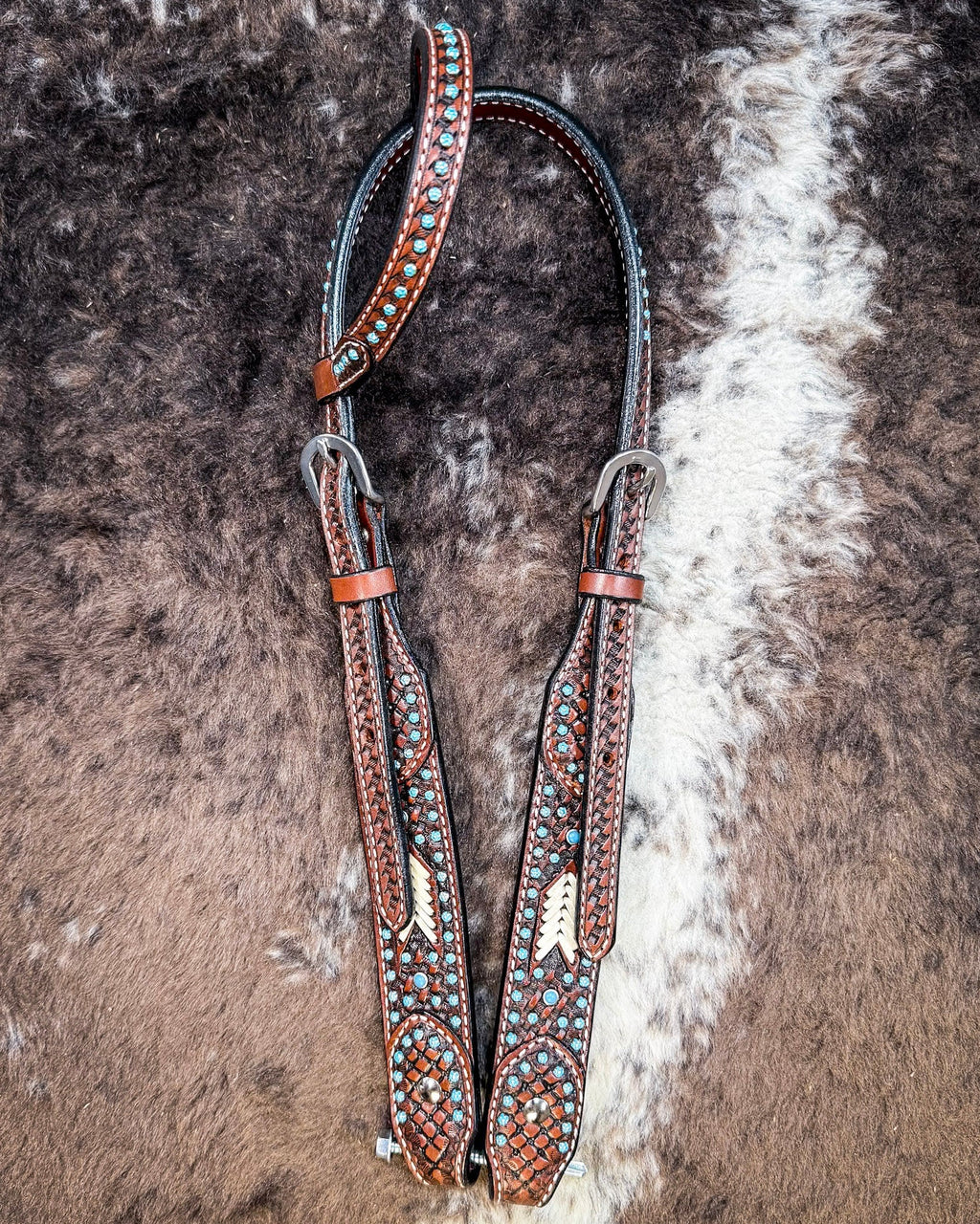 Turquoise Rawhide Breast Collar and Headstall - Pieces Sold Separate