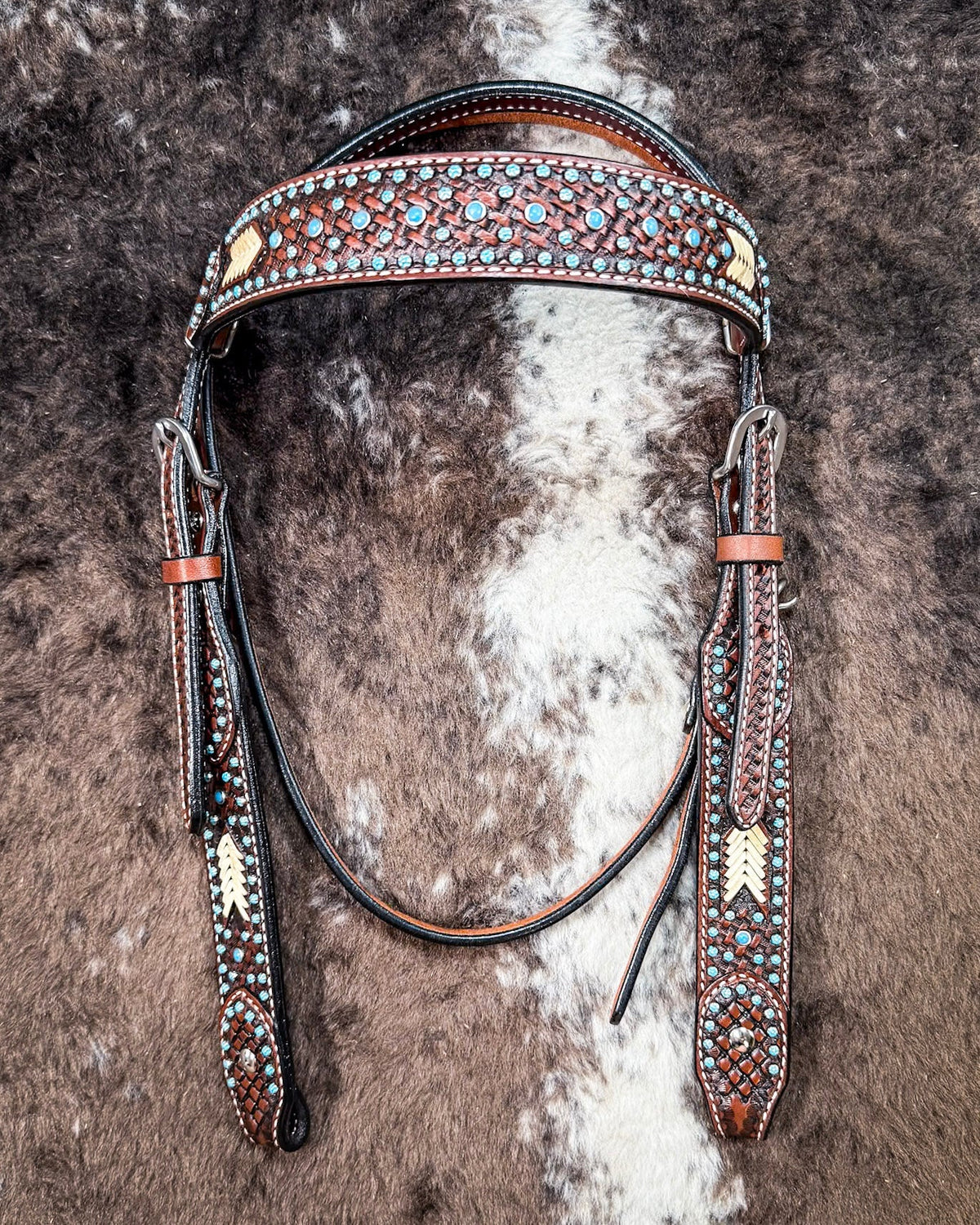 Turquoise Rawhide Breast Collar and Headstall - Pieces Sold Separate