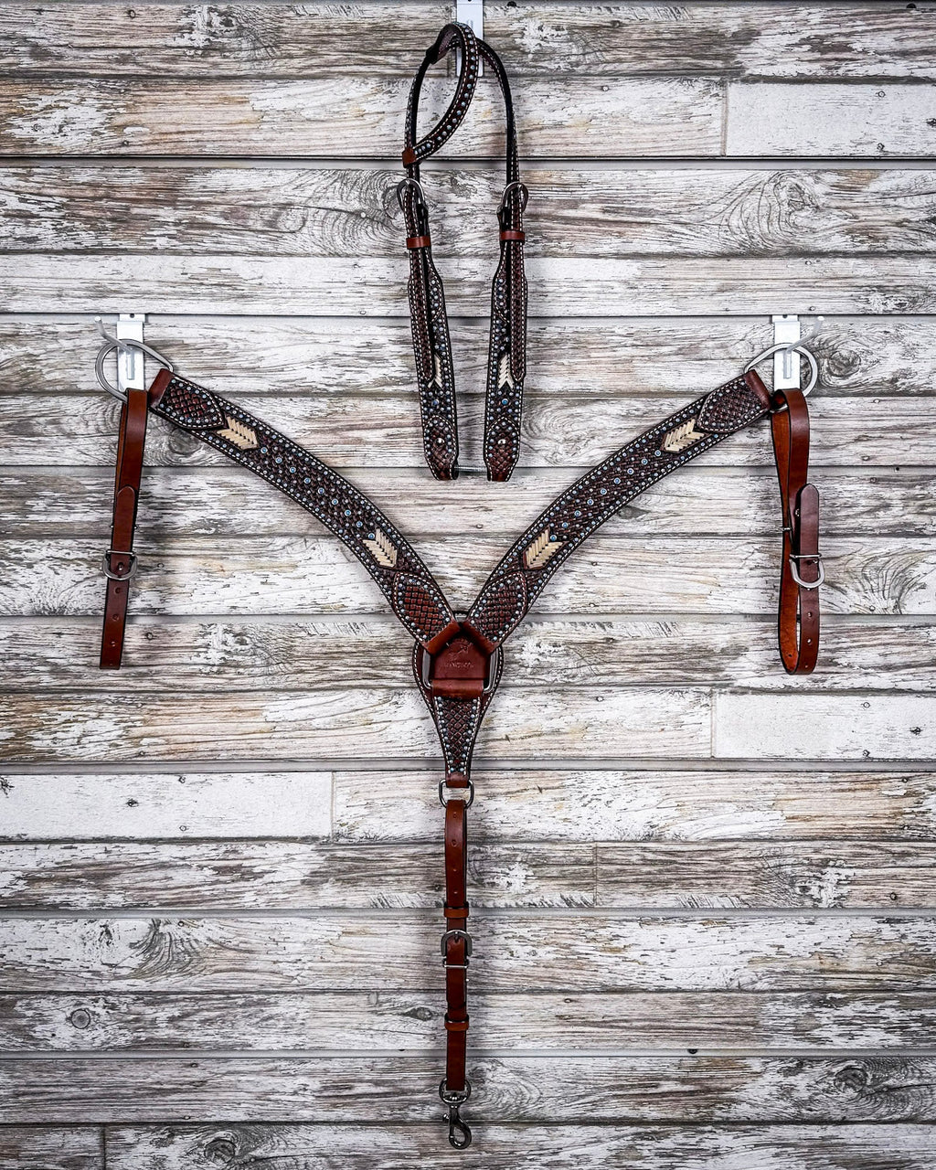 Turquoise Rawhide Breast Collar and Headstall - Pieces Sold Separate
