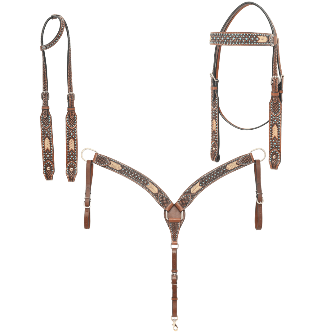 Turquoise Rawhide Breast Collar and Headstall - Pieces Sold Separate