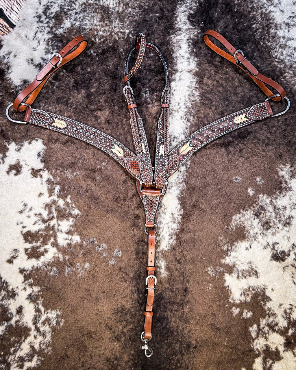 Turquoise Rawhide Breast Collar and Headstall - Pieces Sold Separate