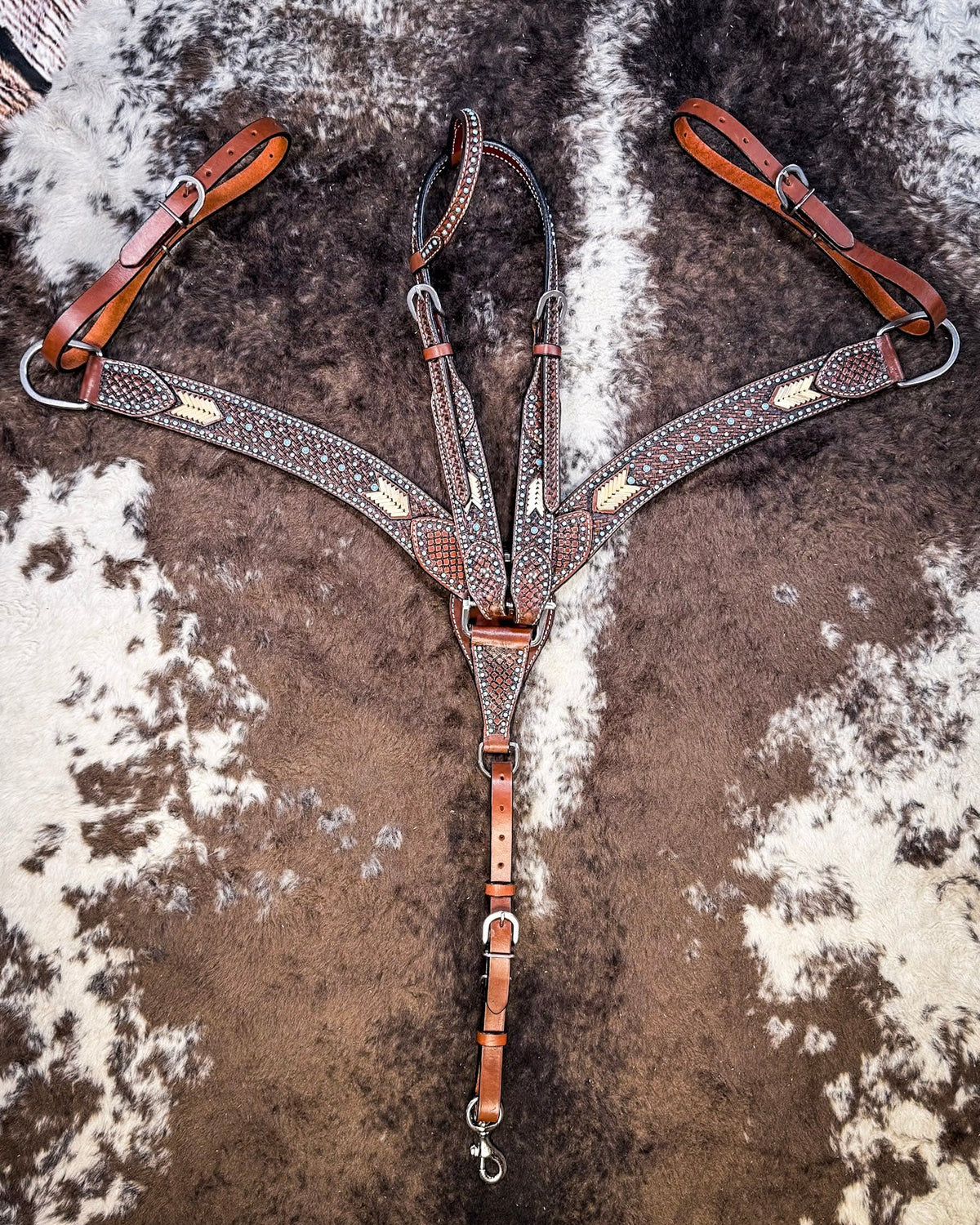 Turquoise Rawhide Breast Collar and Headstall - Pieces Sold Separate