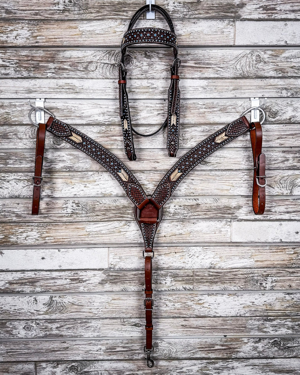 Turquoise Rawhide Breast Collar and Headstall - Pieces Sold Separate
