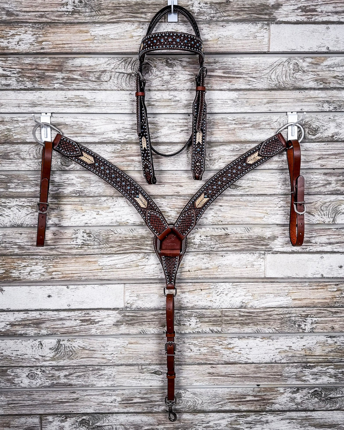 Turquoise Rawhide Breast Collar and Headstall - Pieces Sold Separate