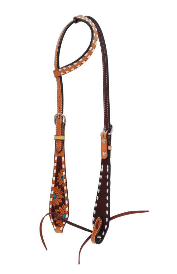 Turquoise Sunflower Tooled Breast Collar and Headstall - Pieces Sold Separate