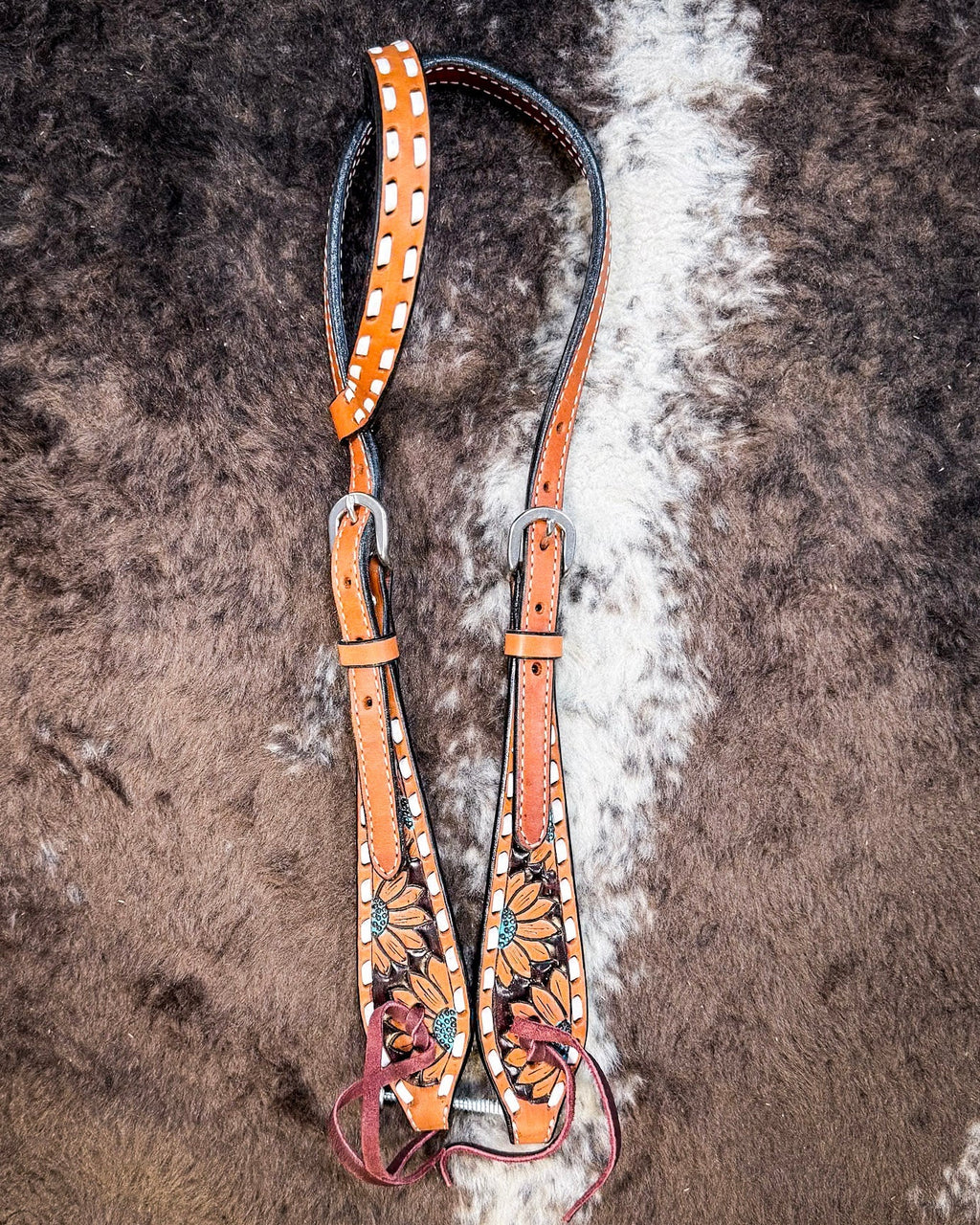 Turquoise Sunflower Tooled Breast Collar and Headstall - Pieces Sold Separate