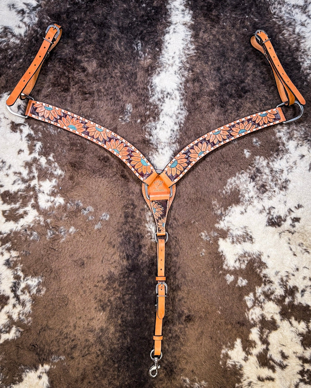 Turquoise Sunflower Tooled Breast Collar and Headstall - Pieces Sold Separate