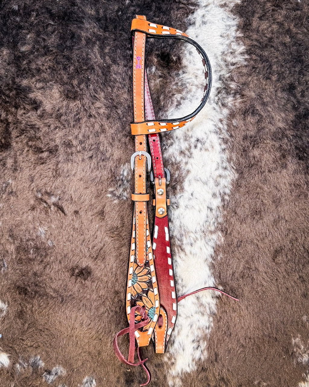 Turquoise Sunflower Tooled Breast Collar and Headstall - Pieces Sold Separate