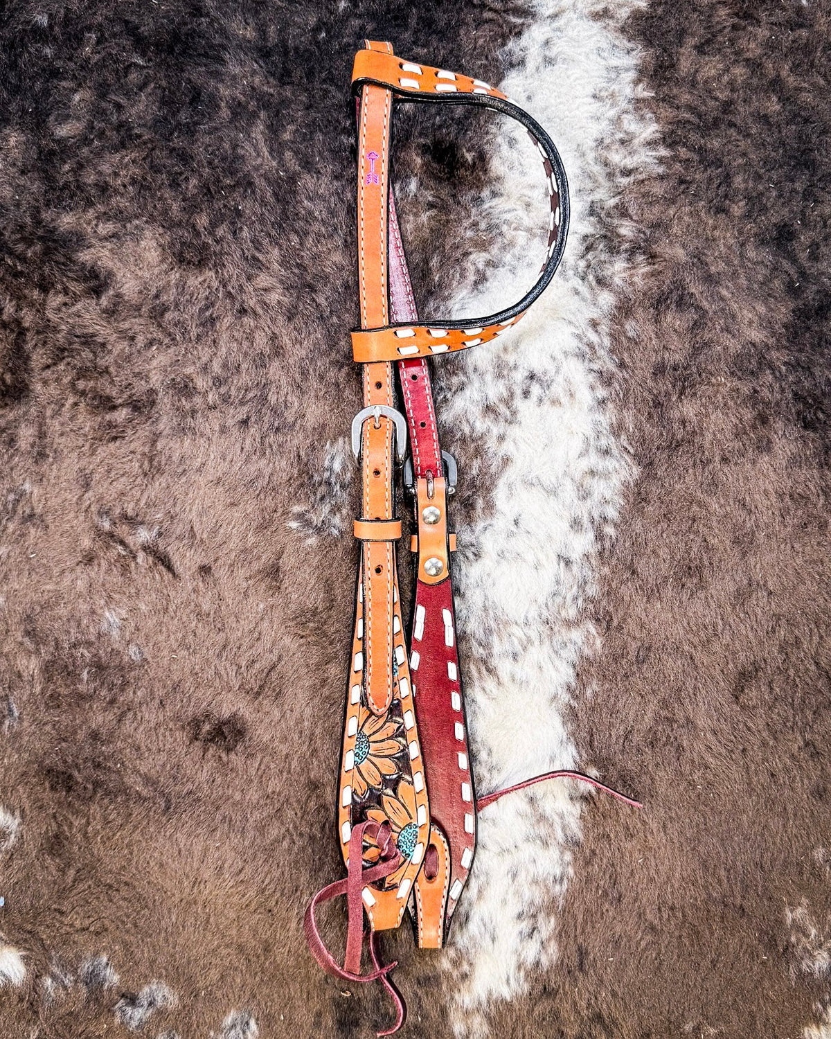 Turquoise Sunflower Tooled Breast Collar and Headstall - Pieces Sold Separate