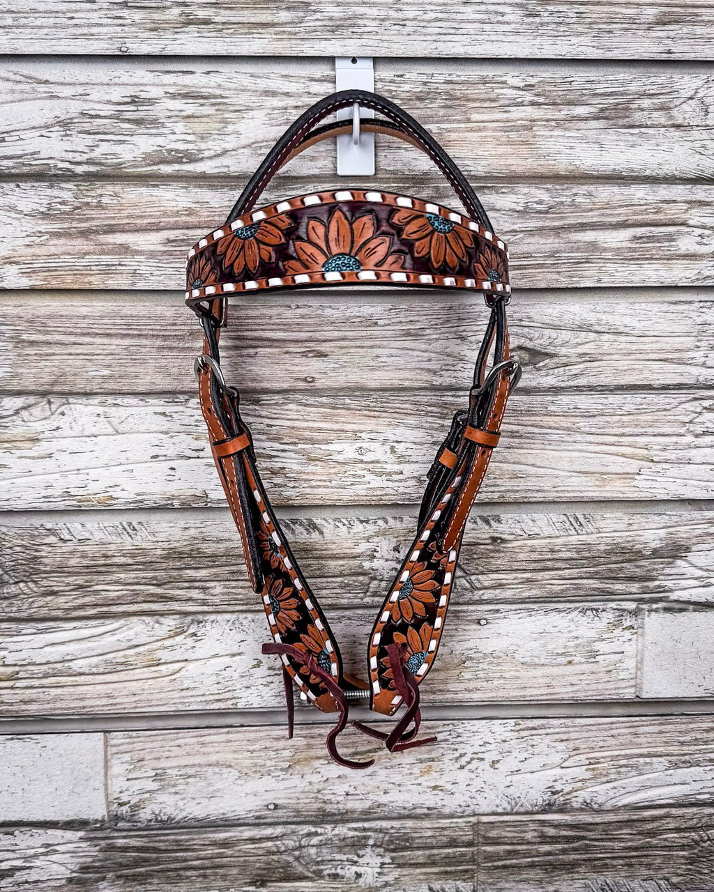 Turquoise Sunflower Tooled Breast Collar and Headstall - Pieces Sold Separate