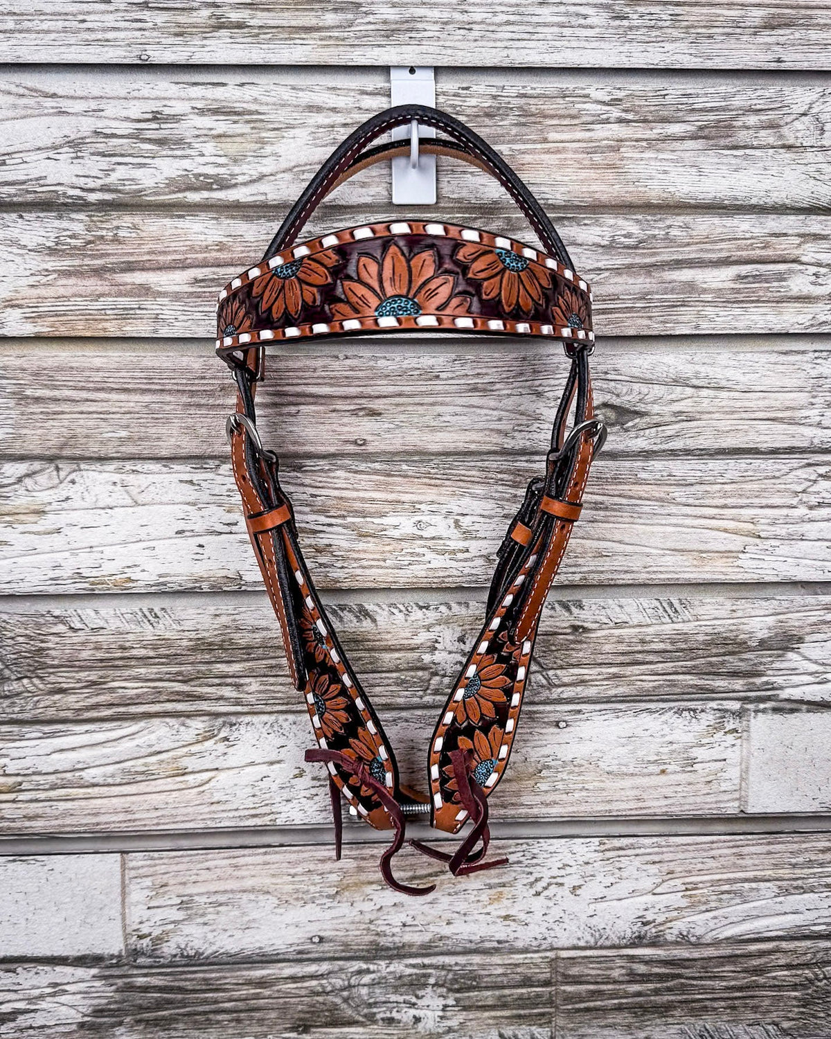 Turquoise Sunflower Tooled Breast Collar and Headstall - Pieces Sold Separate